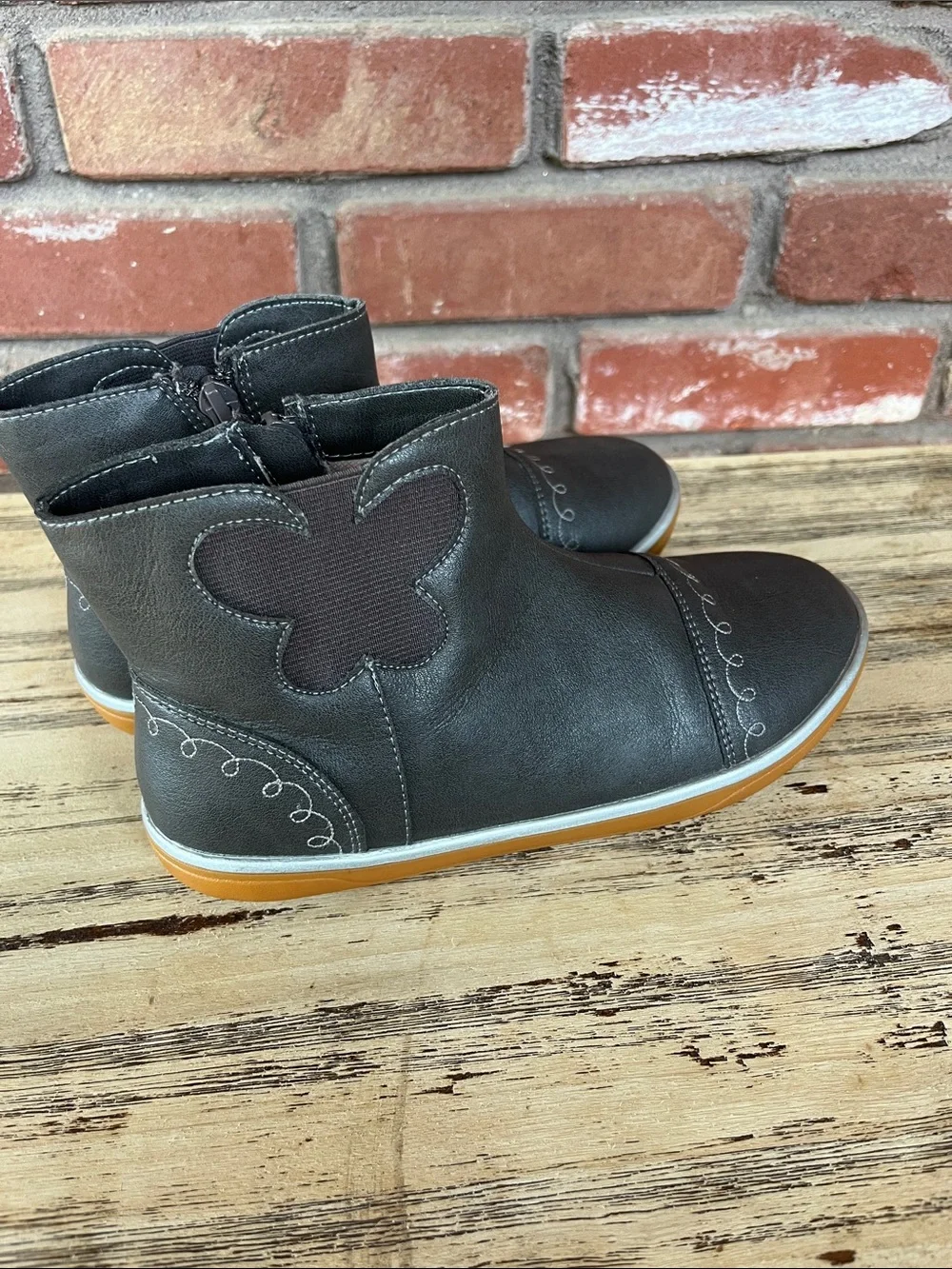 Livie & Luca Gray Girls' Ankle Boots with Flower Cutout